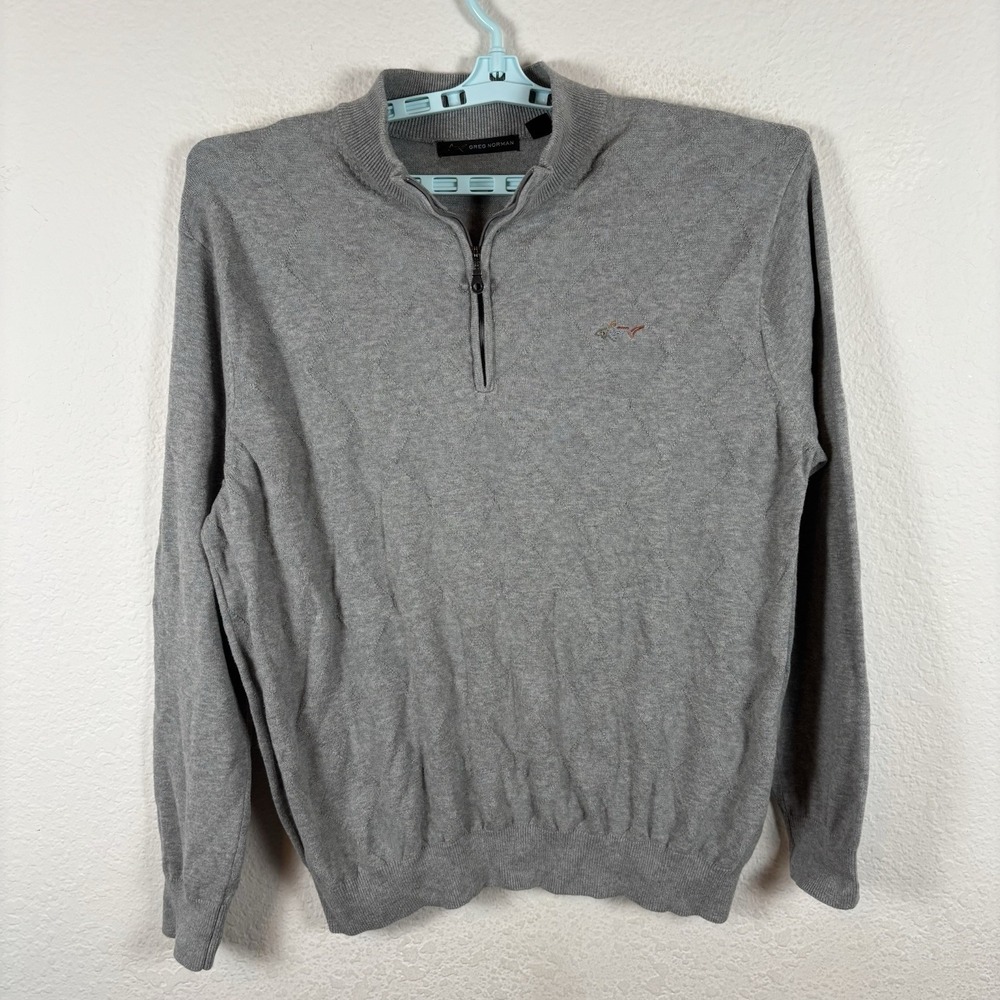 Greg Norman Mens Sweater Sz L Large Lng Sleeve Gray Diamond Sweatshirt Excellent